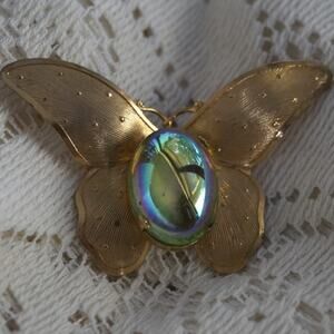 Iridescent Vintage AB Butterfly Brooch Gold Tone Statement Y2K Fairycore Pin